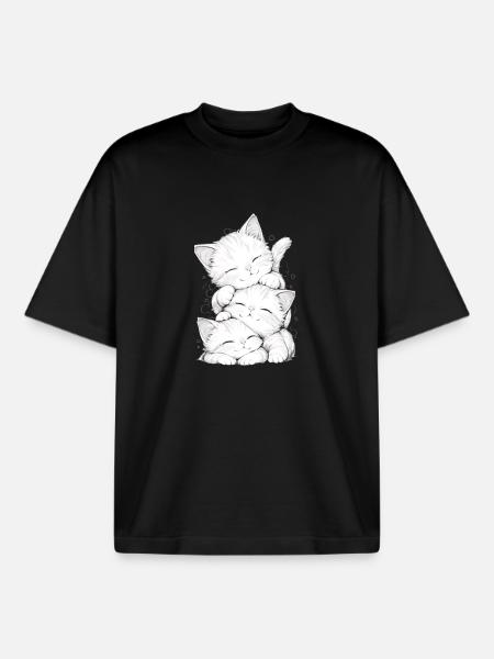 Sleeping kitten trio - Boxy Heavyweight Unisex Organic T-Shirt by Stanley/Stella - black