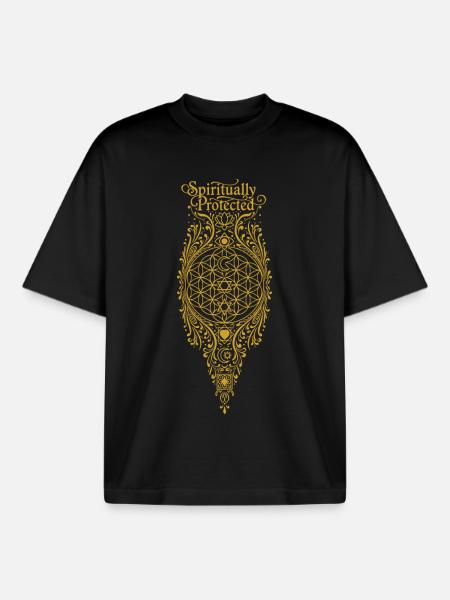 Spirituality Spiritually Protected Sacred Geometry - Boxy Heavyweight Unisex Organic T-Shirt by Stanley/Stella - black