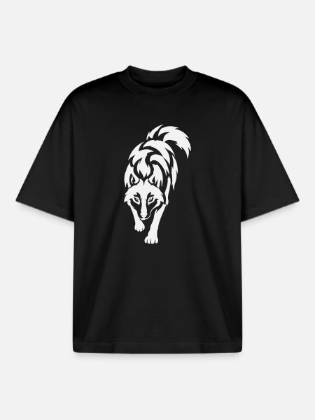 Wolf's silhouette in contrast - Boxy Heavyweight Unisex Organic T-Shirt by Stanley/Stella - black
