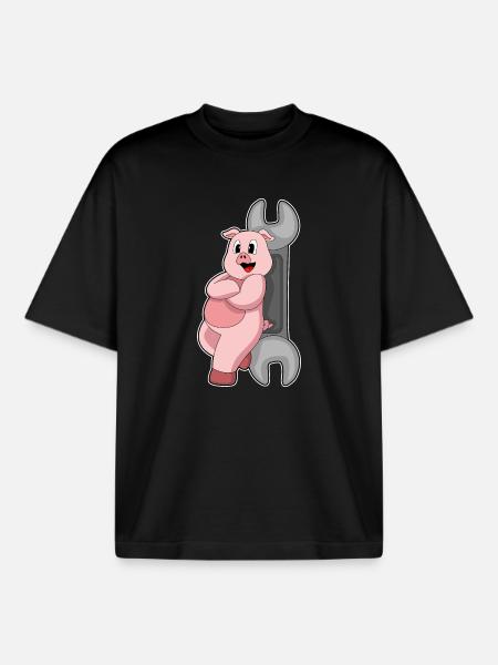 Pig Mechanic Wrench Workshop - Boxy Heavyweight Unisex Organic T-Shirt by Stanley/Stella - black