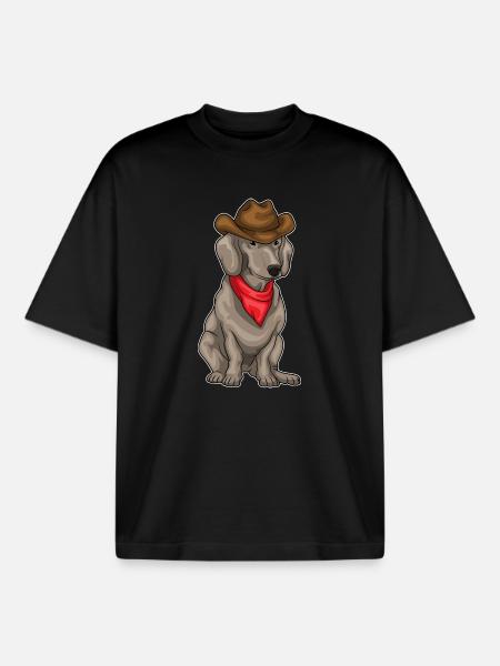 Dachshund Cowboy Cowboy Hat - Boxy Heavyweight Unisex Organic T-Shirt by Stanley/Stella - black