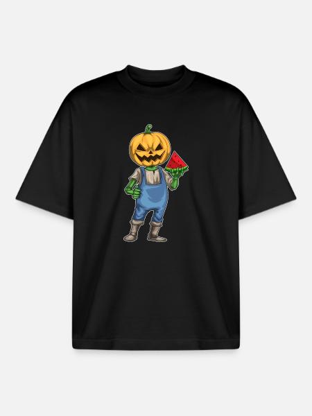 Jack O'Lantern Halloween Watermelon - Boxy Heavyweight Unisex Organic T-Shirt by Stanley/Stella - black