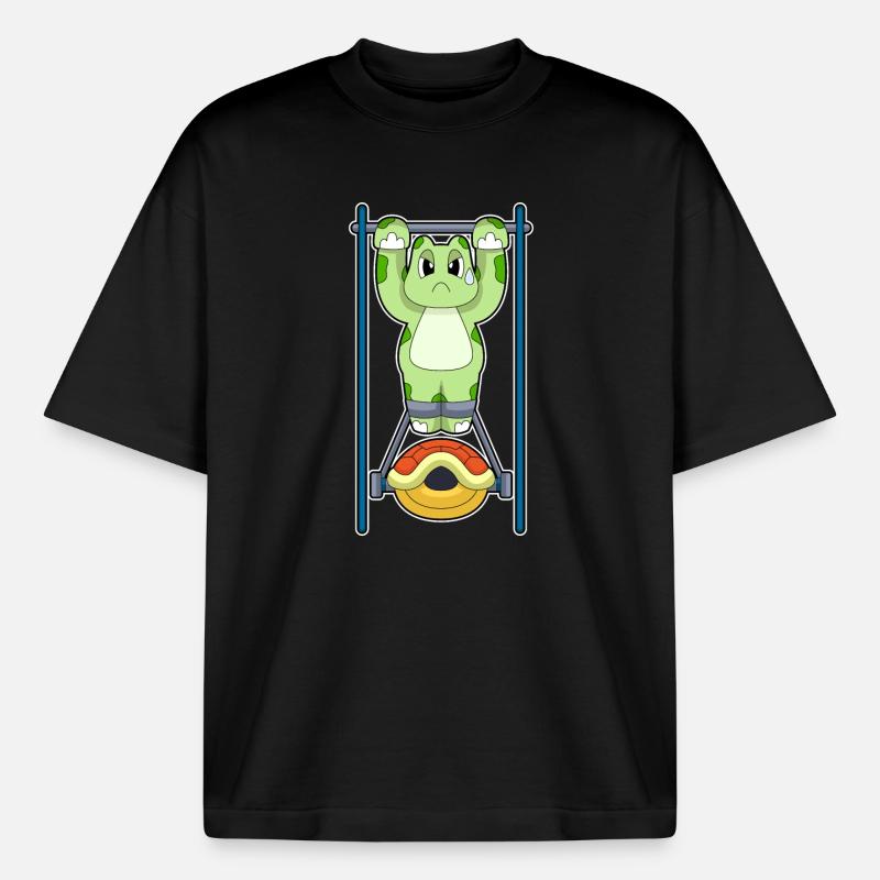 Turtle Bodybuilder Pull-ups Bodybuilding - Boxy Heavyweight Unisex Organic T-Shirt by Stanley/Stella - black