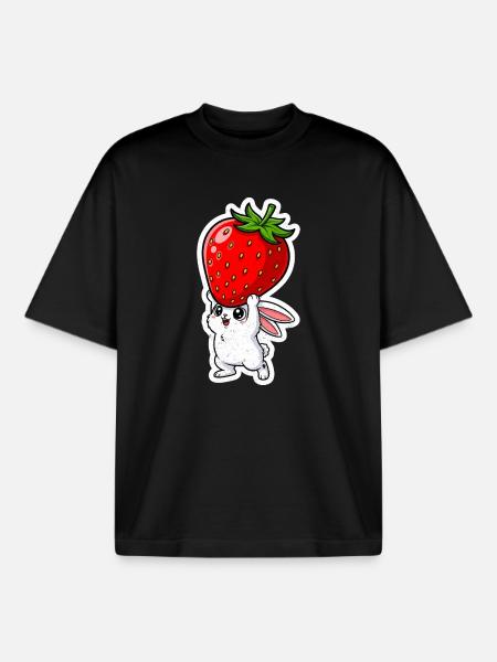 Erdbeere und Hase - Boxy Heavyweight Unisex Organic T-Shirt von Stanley/Stella - Schwarz