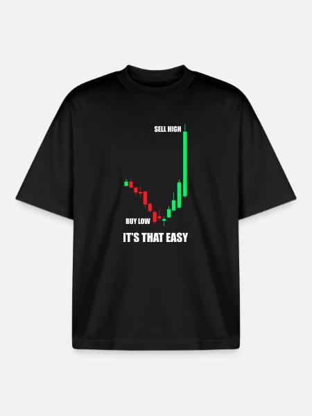Kjøp lavt, selg høyt. Aksjemarked, børs, trader. - Unisex boxy heavyweight T-skjorte økologisk Stanley/Stella - svart