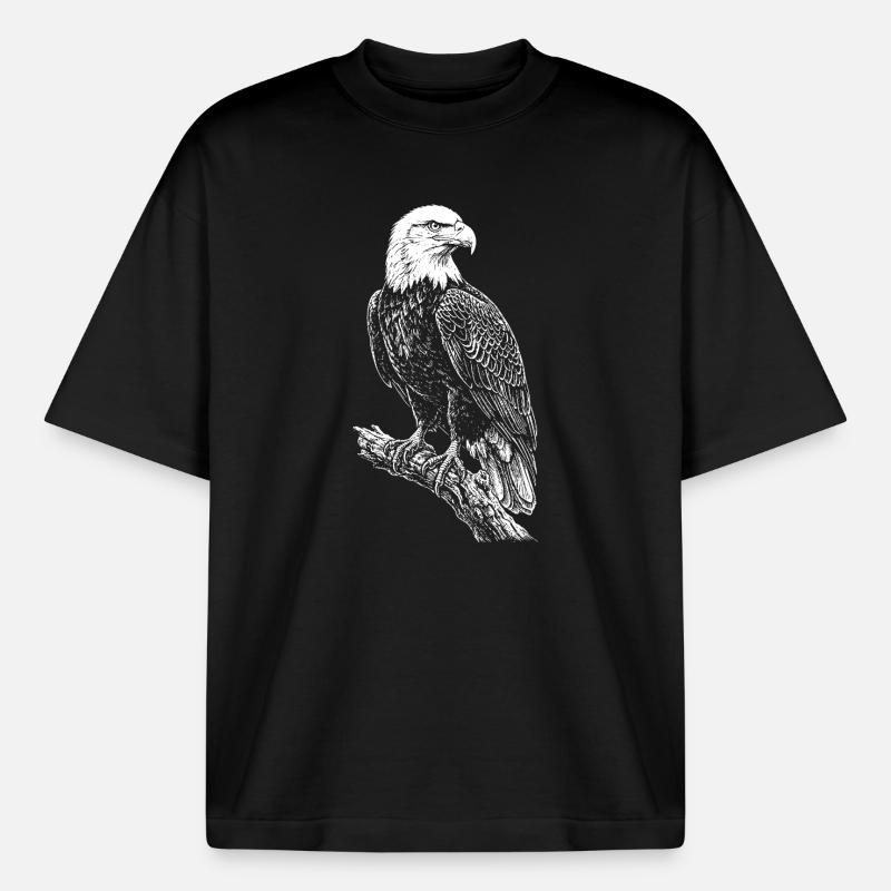 Perched Eagle Silhouette - Boxy Heavyweight Unisex Organic T-Shirt by Stanley/Stella - black