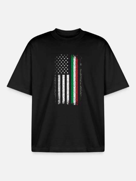 Flag Fusion: US Stars & Italian Stripes - Boxy Heavyweight Unisex Organic T-Shirt by Stanley/Stella - black
