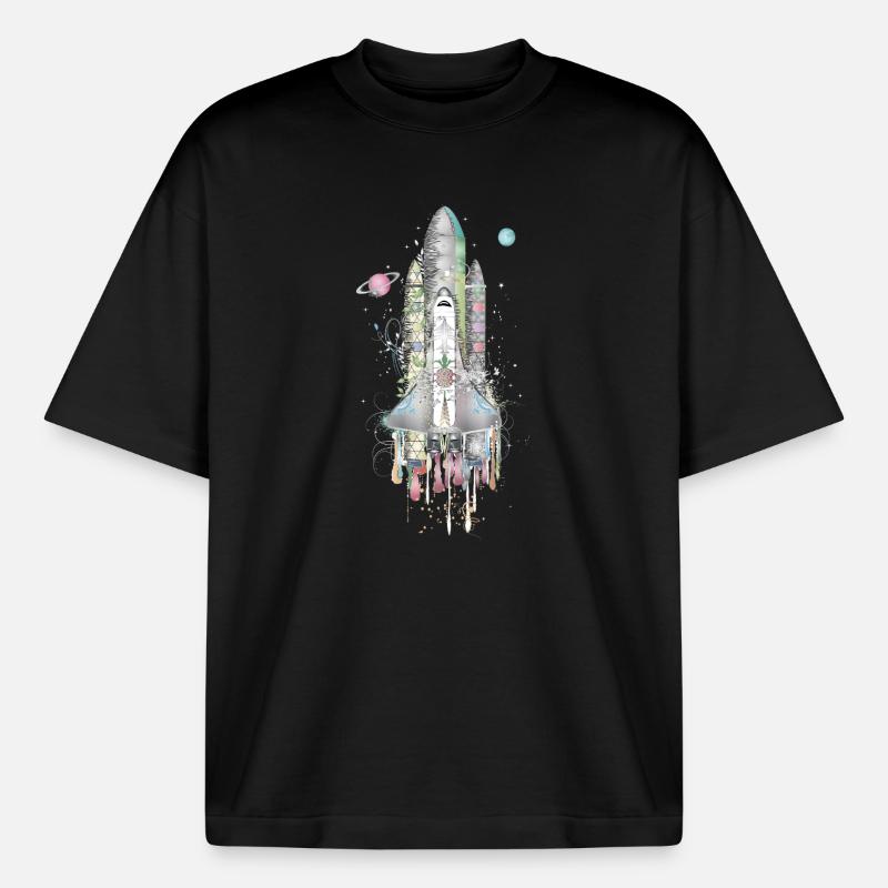 Imaginative Space Shuttle - Artfully Designed - Boxy Heavyweight Unisex Organic T-Shirt by Stanley/Stella - black