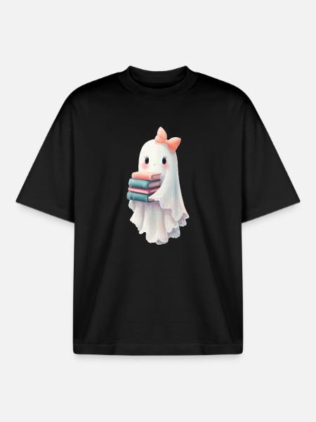 Ghost Halloween Books - Boxy Heavyweight Unisex Organic T-Shirt by Stanley/Stella - black