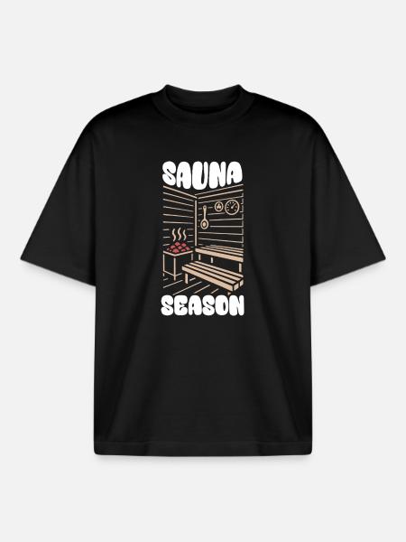 Sauna Season - Sauna - Saying - Boxy Heavyweight Unisex Organic T-Shirt by Stanley/Stella - black