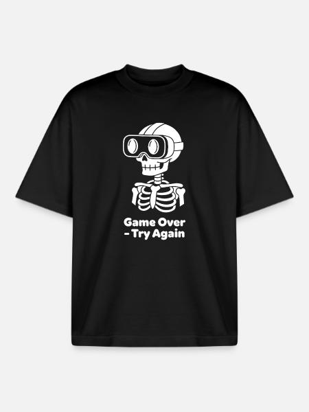 GameOver Skeleton VR Motif - Boxy Heavyweight Unisex Organic T-Shirt by Stanley/Stella - black
