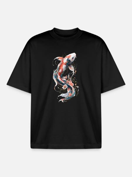 Koi mécanique florale - T-shirt unisexe boxy épais biologique Stanley/Stella - noir