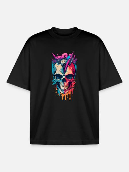 Crâne - T-shirt unisexe boxy épais biologique Stanley/Stella - noir