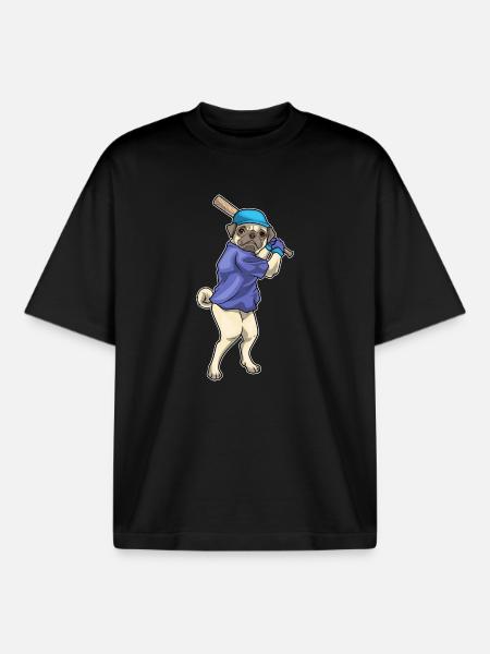 Pug Baseball Baseball Bat - Boxy Heavyweight Unisex Organic T-Shirt by Stanley/Stella - black