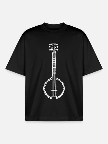 Banjo Line Art - Boxy Heavyweight Unisex Organic T-Shirt by Stanley/Stella - black