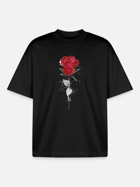 Zeichnung einer roten Rose - Boxy Heavyweight Unisex Organic T-Shirt von Stanley/Stella - Schwarz