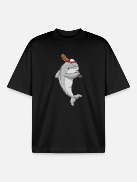 Dolphin Baseball Baseball Bats - Boxy Heavyweight Unisex Organic T-Shirt by Stanley/Stella - black