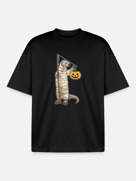 Otter Halloween Fishing - Boxy Heavyweight Unisex Organic T-Shirt by Stanley/Stella - black
