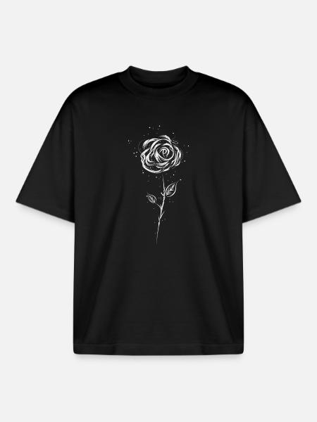Drawing of a white rose - Boxy Heavyweight Unisex Organic T-Shirt by Stanley/Stella - black