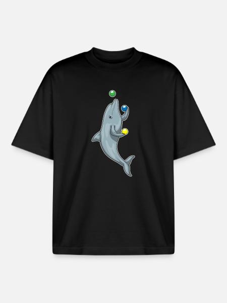Dolphin juggler juggling - Boxy Heavyweight Unisex Organic T-Shirt by Stanley/Stella - black