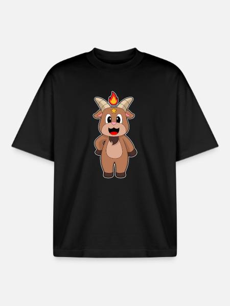Chèvre Halloween Flamme - T-shirt unisexe boxy épais biologique Stanley/Stella - noir