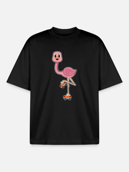 Flamingo Rollschuhfahren Rollschuhe - Boxy Heavyweight Unisex Organic T-Shirt von Stanley/Stella - Schwarz
