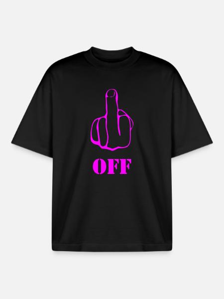 Pink Middlefinger Off. Fuck Off - Boxy Heavyweight Unisex Organic T-Shirt by Stanley/Stella - black