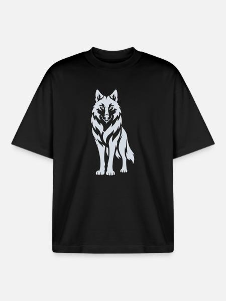 Wolfs Silhouette Kontrastdesign - Boxy Heavyweight Unisex Organic T-Shirt von Stanley/Stella - Schwarz
