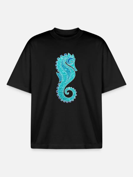 scintillating seahorse - Boxy Heavyweight Unisex Organic T-Shirt by Stanley/Stella - black
