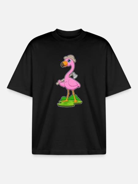 Flamingo Lumberjack Axe - Boxy Heavyweight Unisex Organic T-Shirt by Stanley/Stella - black