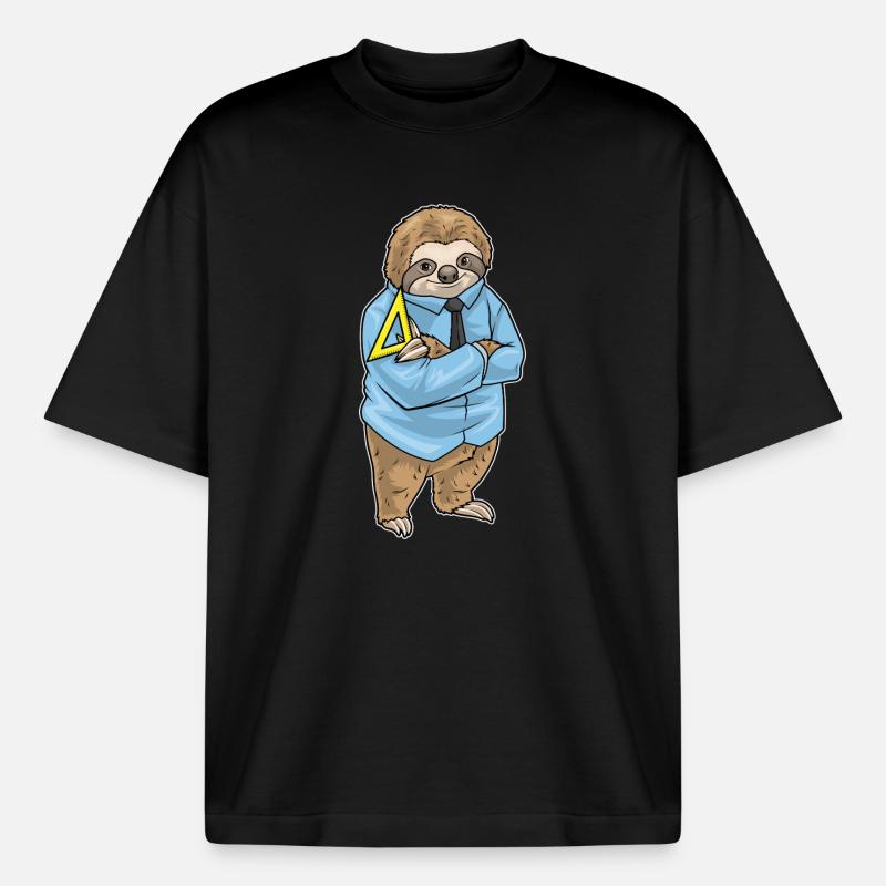 Sloth Math Teacher Triangle - Boxy Heavyweight Unisex Organic T-Shirt by Stanley/Stella - black