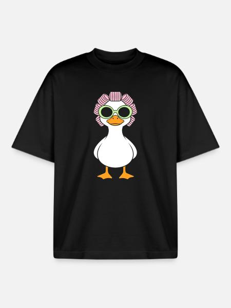 Glamorous duck with curly glasses - Boxy Heavyweight Unisex Organic T-Shirt by Stanley/Stella - black