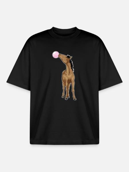 Horse chewing gum - Boxy Heavyweight Unisex Organic T-Shirt by Stanley/Stella - black