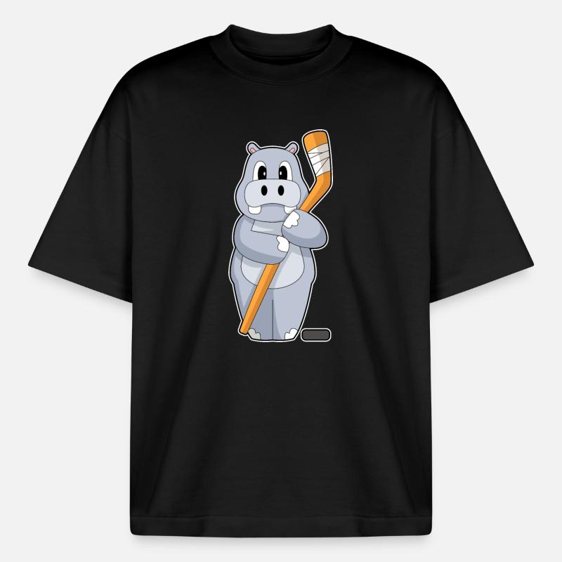 Nilpferd Eishockey Eishockeyschläger - Boxy Heavyweight Unisex Organic T-Shirt von Stanley/Stella - Schwarz