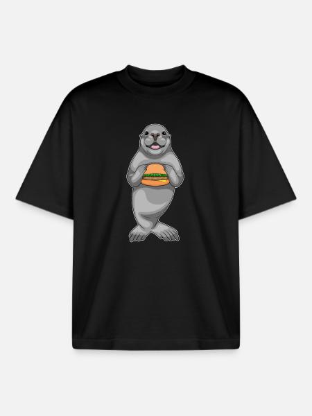 Cheeseburger du phoque - T-shirt unisexe boxy épais biologique Stanley/Stella - noir