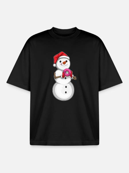 Snowman Christmas Donut - Boxy Heavyweight Unisex Organic T-Shirt by Stanley/Stella - black