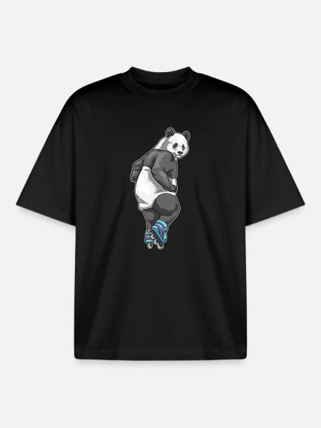 Panda Inline skating Inline skates - Boxy Heavyweight Unisex Organic T-Shirt by Stanley/Stella - black