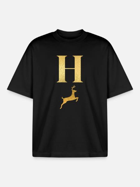 Buchstabe h goldener Hirsch - Geschenkidee - Boxy Heavyweight Unisex Organic T-Shirt von Stanley/Stella - Schwarz
