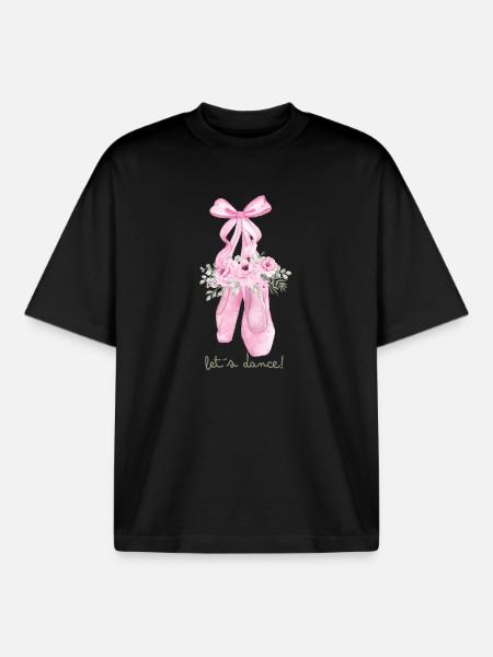 Pink ballet shoes with flowers - Boxy Heavyweight Unisex Organic T-Shirt by Stanley/Stella - black
