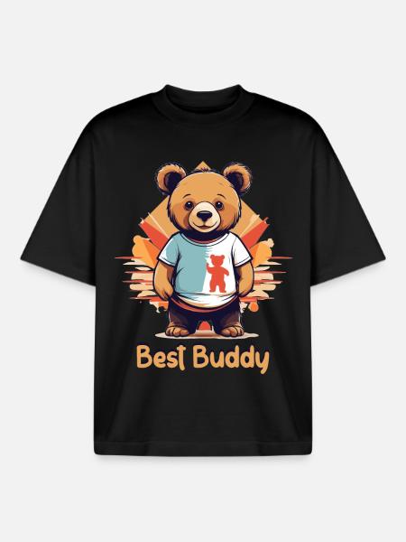Teddy bear my best buddy - Boxy Heavyweight Unisex Organic T-Shirt by Stanley/Stella - black