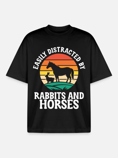 Lapins Et Chevaux Équitation Équestre - T-shirt unisexe boxy épais biologique Stanley/Stella - noir