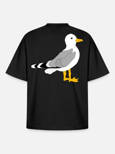 Whimsical Grey Wing Duck Illustration - Boxy Heavyweight Unisex Organic T-Shirt by Stanley/Stella - black