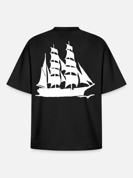 LARGE-FORMAT WHITE SAILBOAT - Boxy Heavyweight Unisex Organic T-Shirt by Stanley/Stella - black