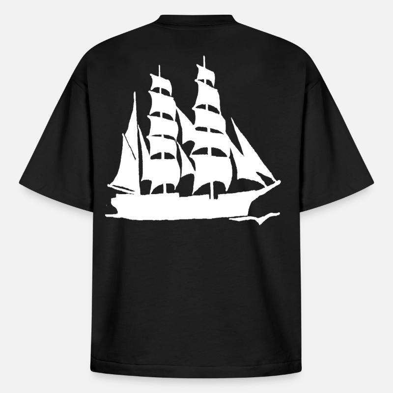 LARGE-FORMAT WHITE SAILBOAT - Boxy Heavyweight Unisex Organic T-Shirt by Stanley/Stella - black