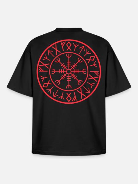 Red Vegvisir Rune Circle - Boxy Heavyweight Unisex Organic T-Shirt by Stanley/Stella - black