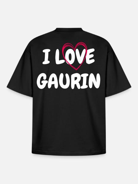 I love Gaurin dos - T-shirt unisexe boxy épais biologique Stanley/Stella - noir