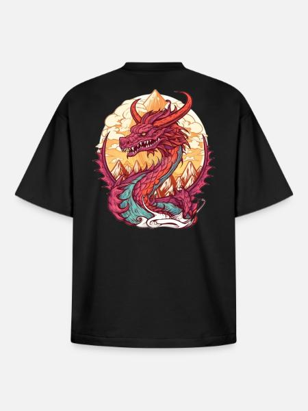Volcanic Dragon Sunrise - Boxy Heavyweight Unisex Organic T-Shirt by Stanley/Stella - black