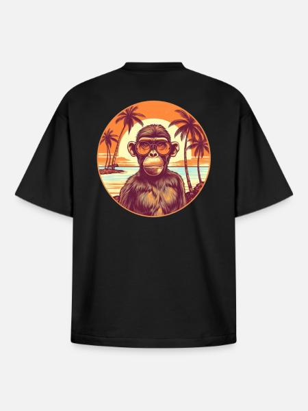 Stylish monkey in sunset scenery - Boxy Heavyweight Unisex Organic T-Shirt by Stanley/Stella - black