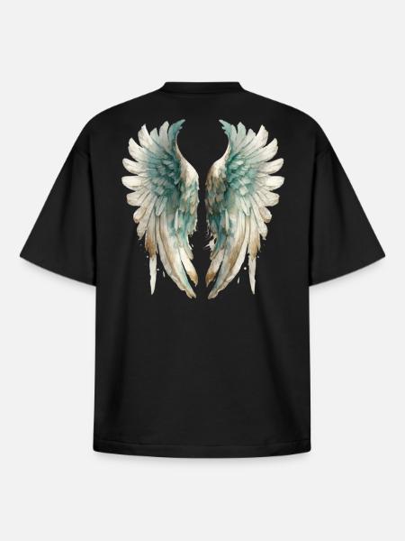 Ailes d'Ange aquarelle pastel - T-shirt unisexe boxy épais biologique Stanley/Stella - noir
