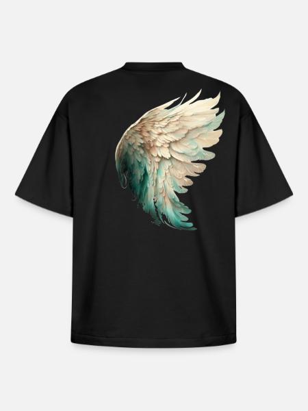 Elegant pastel bird wing - Boxy Heavyweight Unisex Organic T-Shirt by Stanley/Stella - black